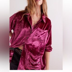 We The Free Velvet Shirt in Deep Burgundy NWT!